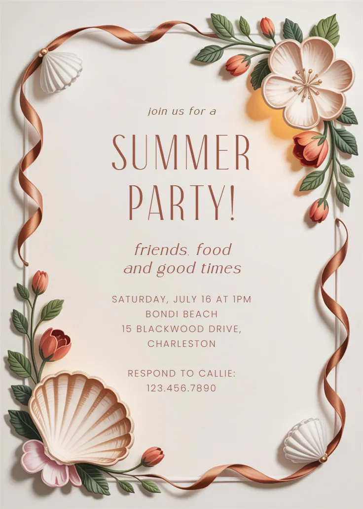 Beach florals - havuz partisi davetiyesi